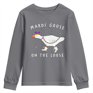 Mardi Goose On The Loose Youth Sweatshirt Funny Mardi Gras Carnival Parade TS11 Charcoal Print Your Wear