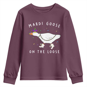 Mardi Goose On The Loose Youth Sweatshirt Funny Mardi Gras Carnival Parade TS11 Maroon Print Your Wear