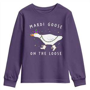 Mardi Goose On The Loose Youth Sweatshirt Funny Mardi Gras Carnival Parade TS11 Purple Print Your Wear