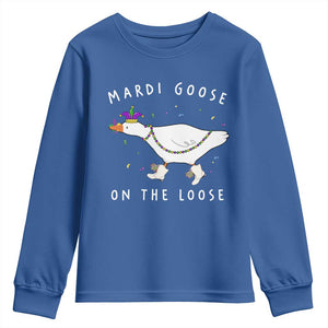 Mardi Goose On The Loose Youth Sweatshirt Funny Mardi Gras Carnival Parade TS11 Royal Blue Print Your Wear