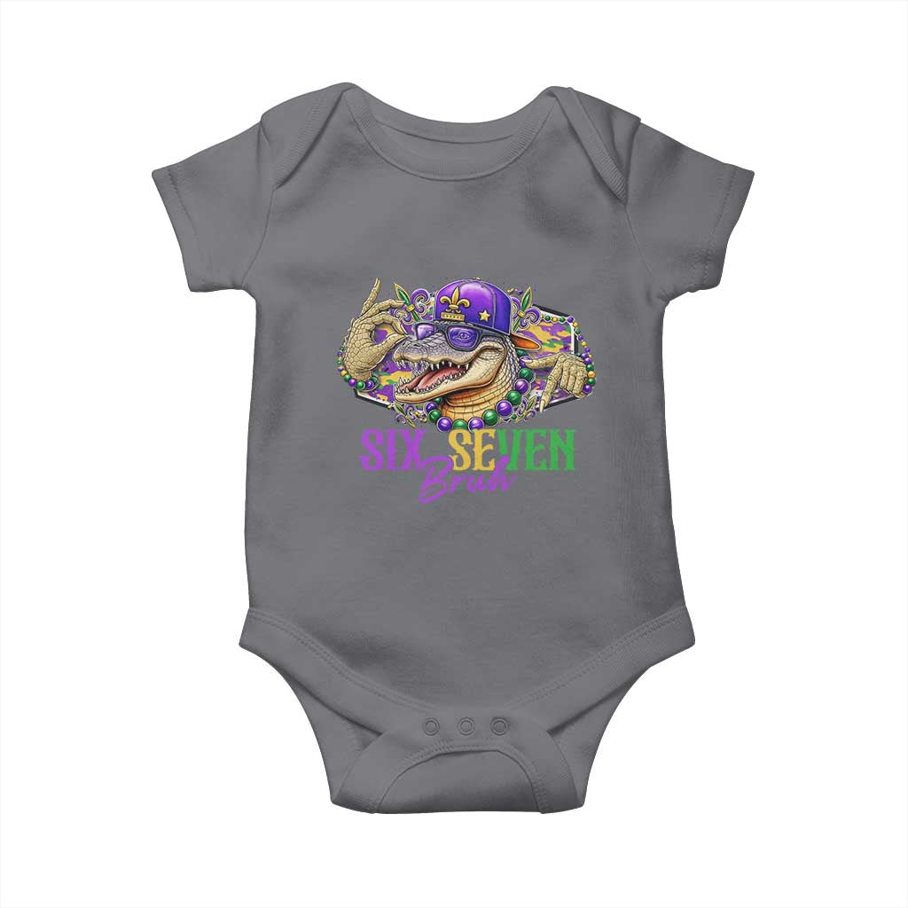 Funny Mardi Gras Six Seven Bruh Baby Onesie 67 Meme Mardigator Alligator TS11 Charcoal Print Your Wear