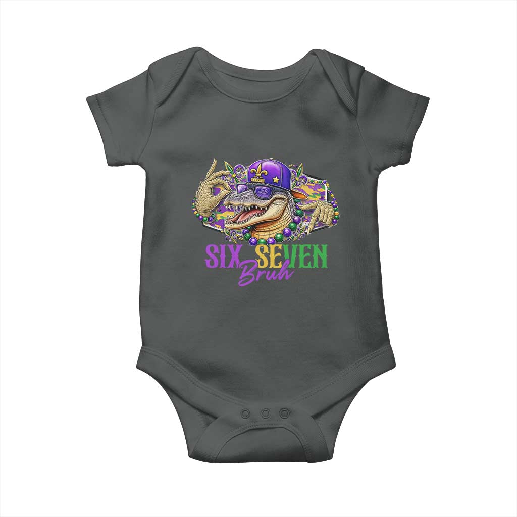Funny Mardi Gras Six Seven Bruh Baby Onesie 67 Meme Mardigator Alligator TS11 Dark Heather Print Your Wear