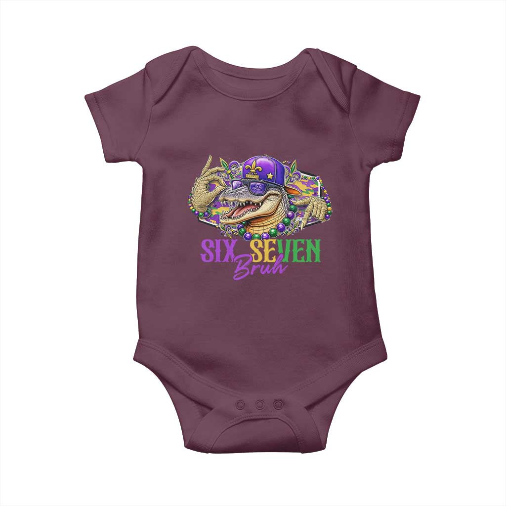 Funny Mardi Gras Six Seven Bruh Baby Onesie 67 Meme Mardigator Alligator TS11 Maroon Print Your Wear