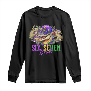 Funny Mardi Gras Six Seven Bruh Long Sleeve Shirt 67 Meme Mardigator Alligator TS11 Black Print Your Wear
