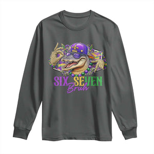 Funny Mardi Gras Six Seven Bruh Long Sleeve Shirt 67 Meme Mardigator Alligator TS11 Dark Heather Print Your Wear