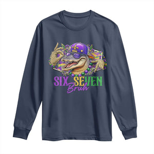 Funny Mardi Gras Six Seven Bruh Long Sleeve Shirt 67 Meme Mardigator Alligator TS11 Navy Print Your Wear