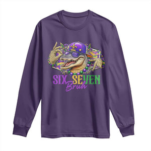Funny Mardi Gras Six Seven Bruh Long Sleeve Shirt 67 Meme Mardigator Alligator TS11 Purple Print Your Wear
