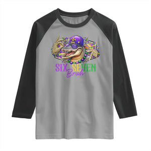 Funny Mardi Gras Six Seven Bruh Raglan Shirt 67 Meme Mardigator Alligator TS11 Sport Gray Black Print Your Wear