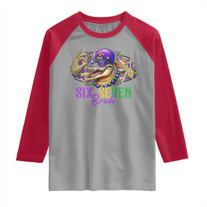 Funny Mardi Gras Six Seven Bruh Raglan Shirt 67 Meme Mardigator Alligator TS11 Sport Gray Red Print Your Wear