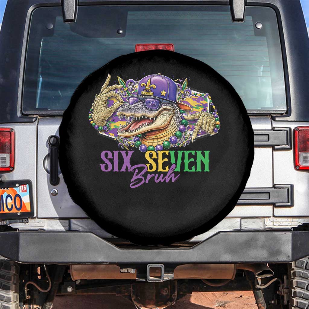 Funny Mardi Gras Six Seven Bruh Spare Tire Cover 67 Meme Mardigator Alligator TS11 No hole Black Print Your Wear