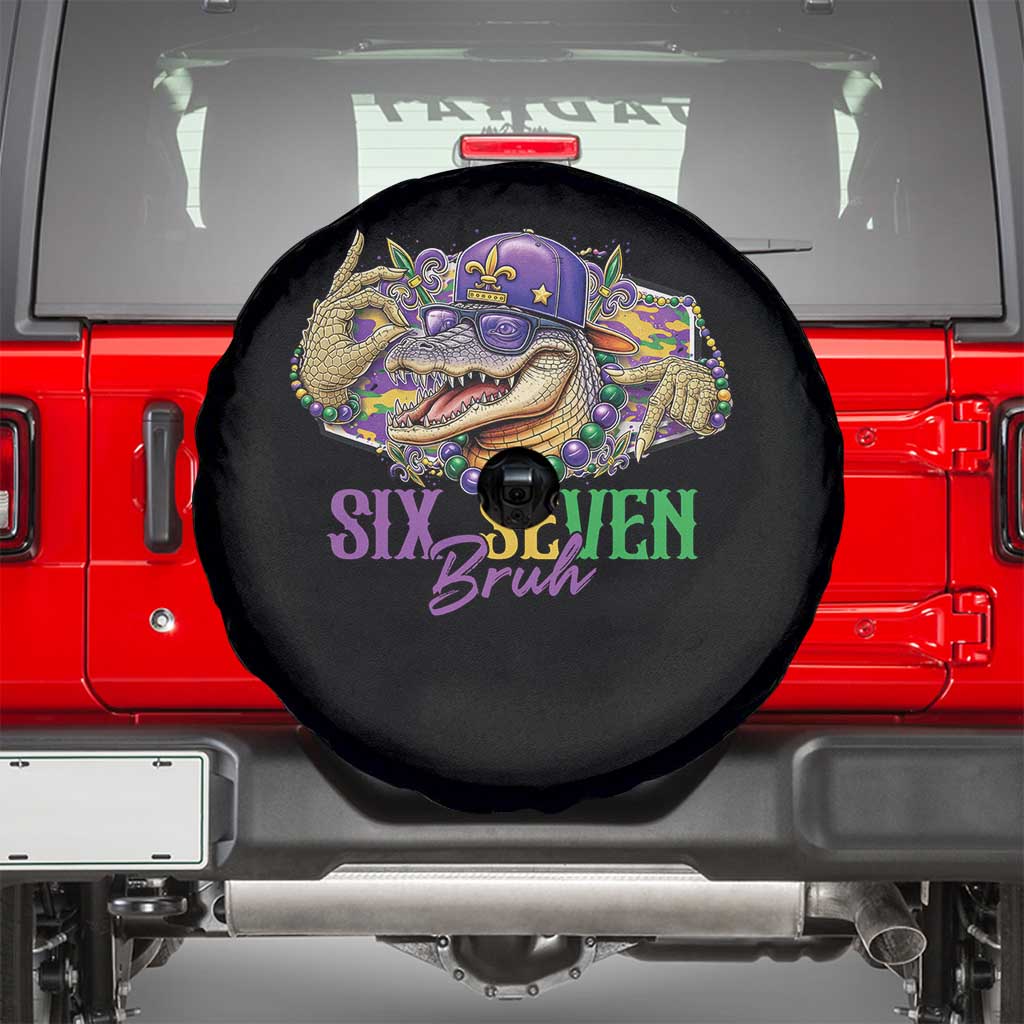 Funny Mardi Gras Six Seven Bruh Spare Tire Cover 67 Meme Mardigator Alligator TS11 Black Print Your Wear