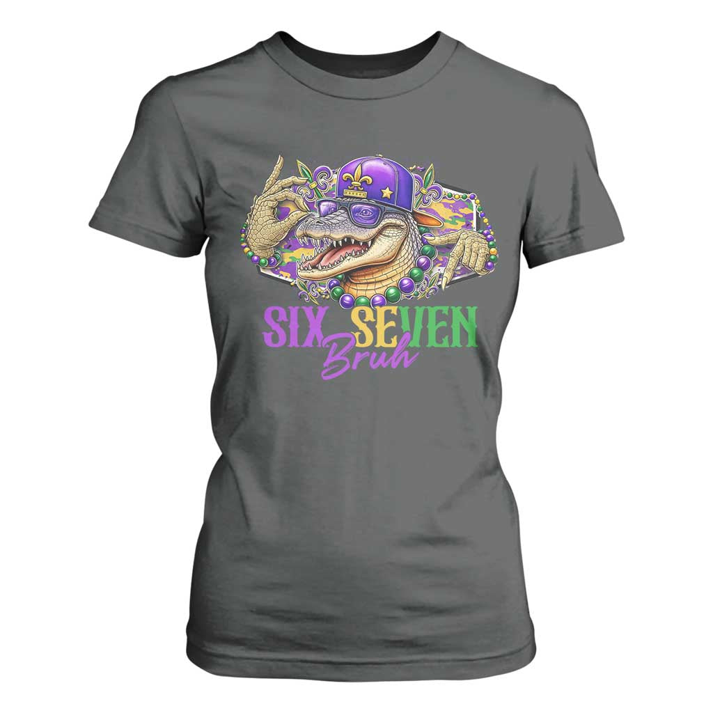 Funny Mardi Gras Six Seven Bruh T Shirt For Women 67 Meme Mardigator Alligator TS11 Dark Heather Print Your Wear