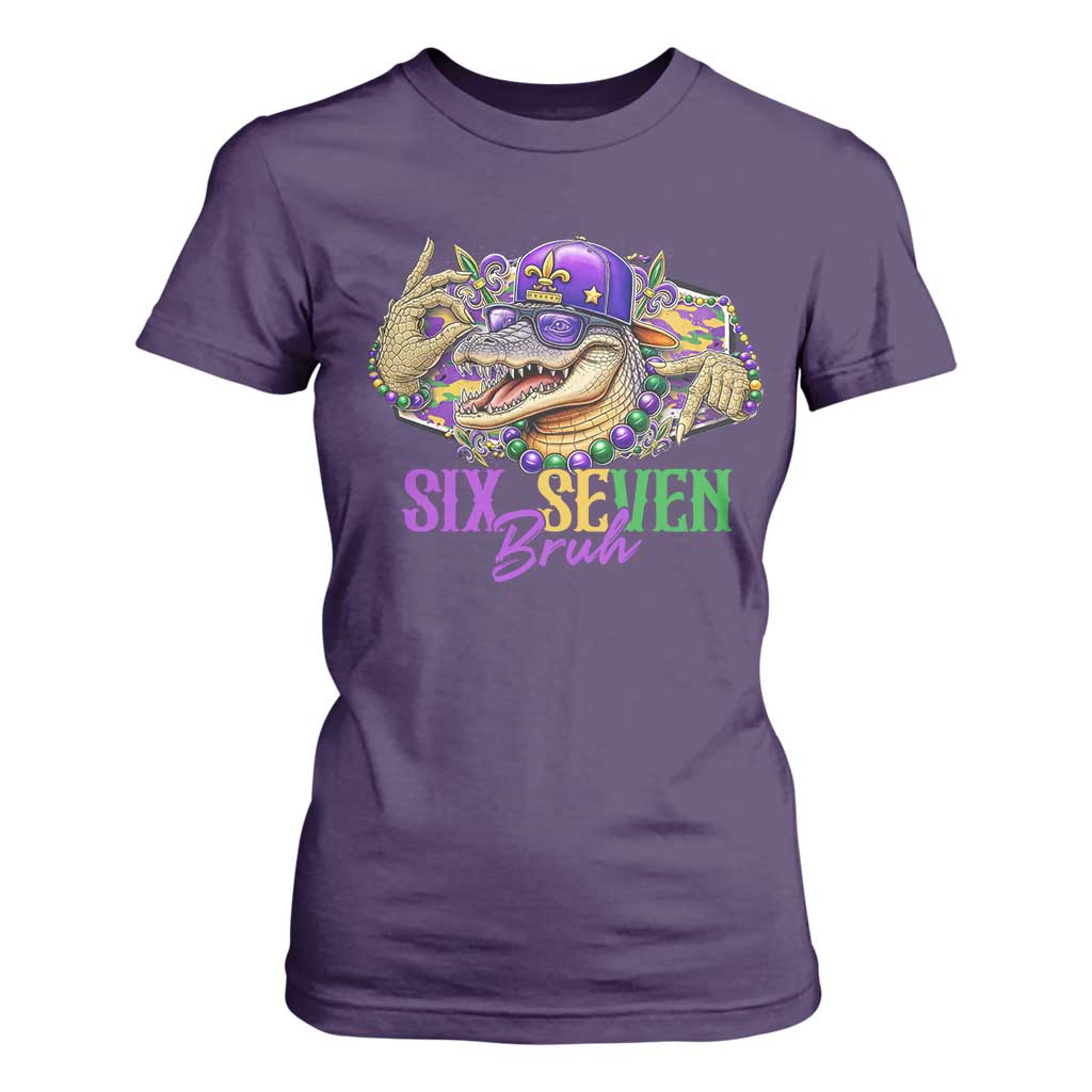 Funny Mardi Gras Six Seven Bruh T Shirt For Women 67 Meme Mardigator Alligator TS11 Purple Print Your Wear