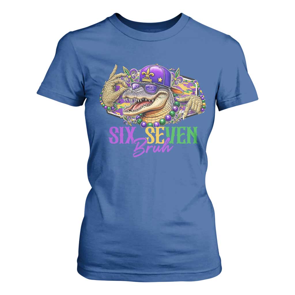 Funny Mardi Gras Six Seven Bruh T Shirt For Women 67 Meme Mardigator Alligator TS11 Royal Blue Print Your Wear