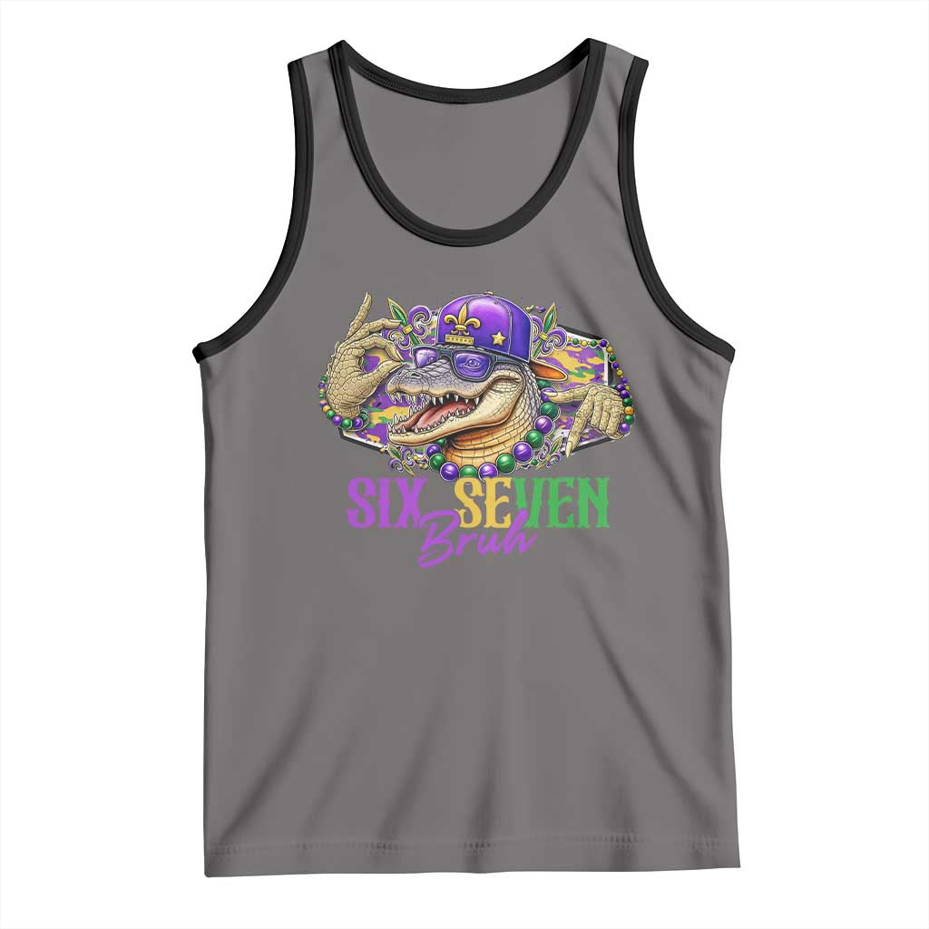 Funny Mardi Gras Six Seven Bruh Tank Top 67 Meme Mardigator Alligator TS11 Deep Heather Black Print Your Wear