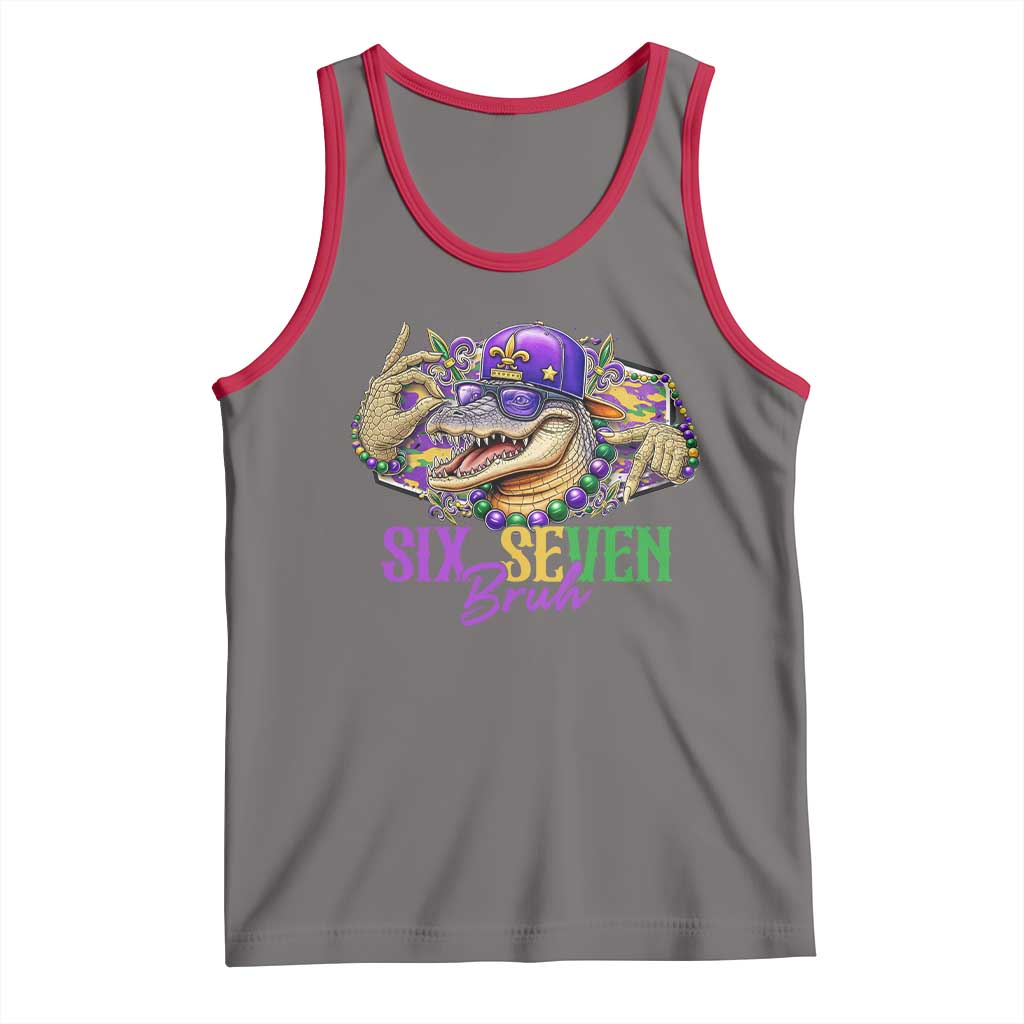 Funny Mardi Gras Six Seven Bruh Tank Top 67 Meme Mardigator Alligator TS11 Deep Heather Red Print Your Wear