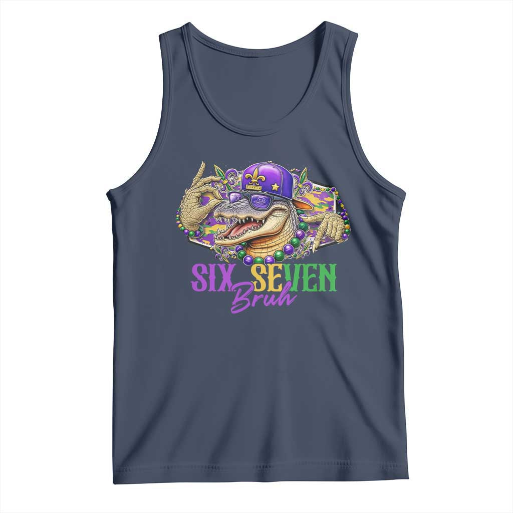 Funny Mardi Gras Six Seven Bruh Tank Top 67 Meme Mardigator Alligator TS11 Navy Print Your Wear