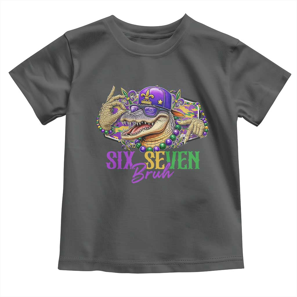 Funny Mardi Gras Six Seven Bruh Toddler T Shirt 67 Meme Mardigator Alligator TS11 Dark Heather Print Your Wear