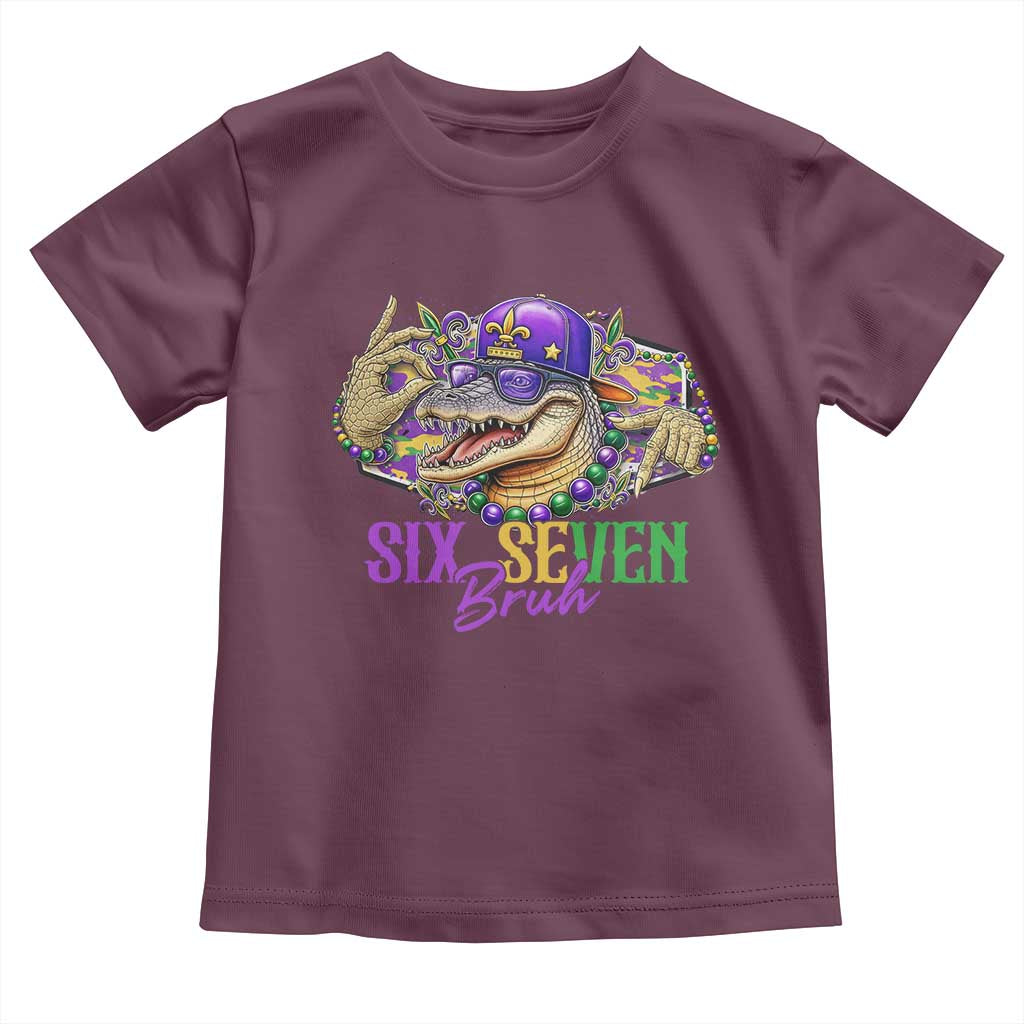 Funny Mardi Gras Six Seven Bruh Toddler T Shirt 67 Meme Mardigator Alligator TS11 Maroon Print Your Wear