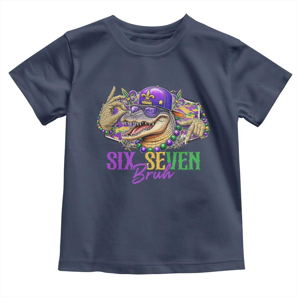 Funny Mardi Gras Six Seven Bruh Toddler T Shirt 67 Meme Mardigator Alligator TS11 Navy Print Your Wear