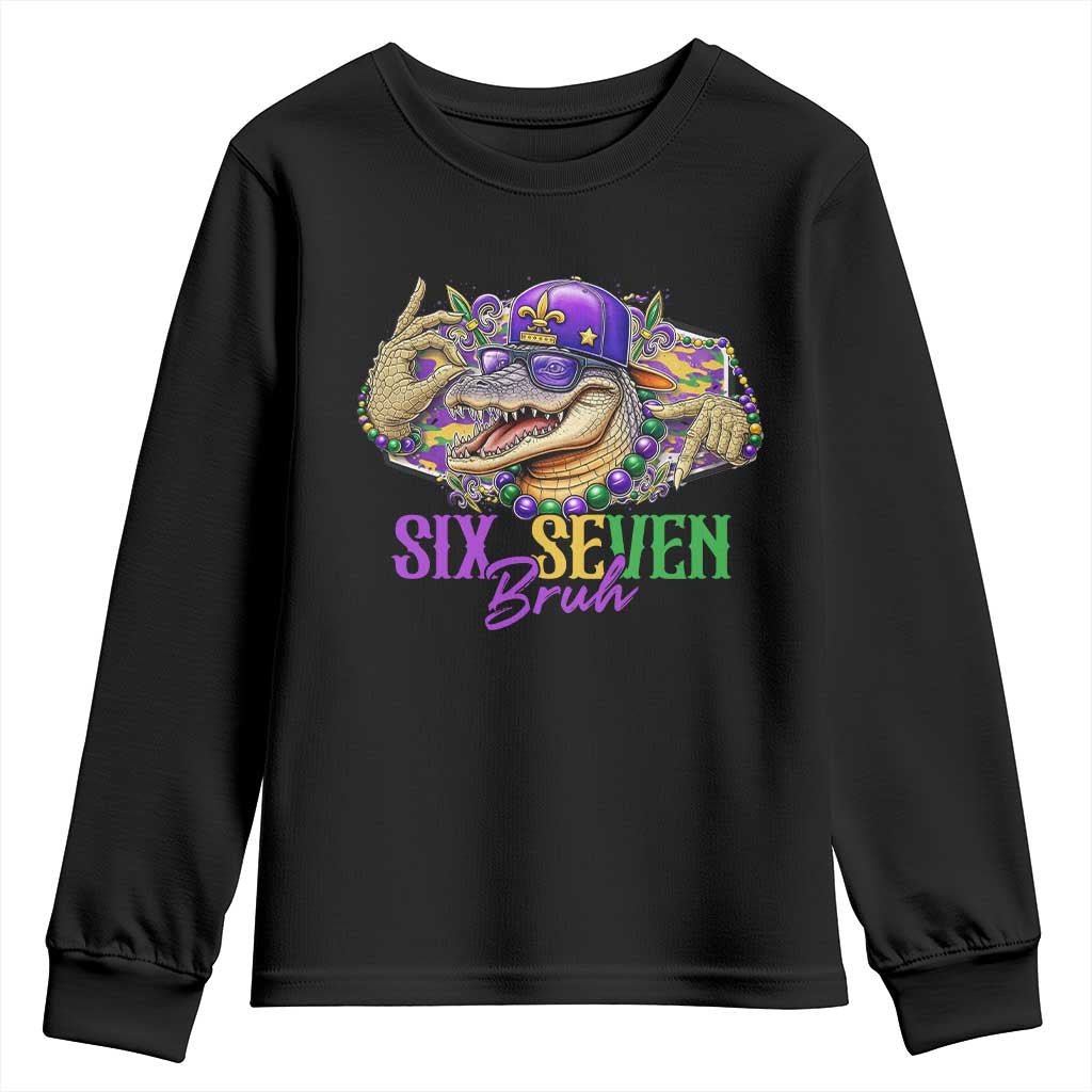 Funny Mardi Gras Six Seven Bruh Youth Sweatshirt 67 Meme Mardigator Alligator TS11 Black Print Your Wear