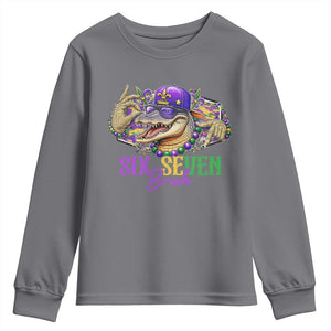 Funny Mardi Gras Six Seven Bruh Youth Sweatshirt 67 Meme Mardigator Alligator TS11 Charcoal Print Your Wear