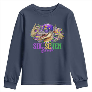 Funny Mardi Gras Six Seven Bruh Youth Sweatshirt 67 Meme Mardigator Alligator TS11 Navy Print Your Wear