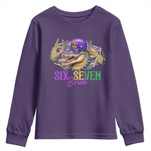 Funny Mardi Gras Six Seven Bruh Youth Sweatshirt 67 Meme Mardigator Alligator TS11 Purple Print Your Wear