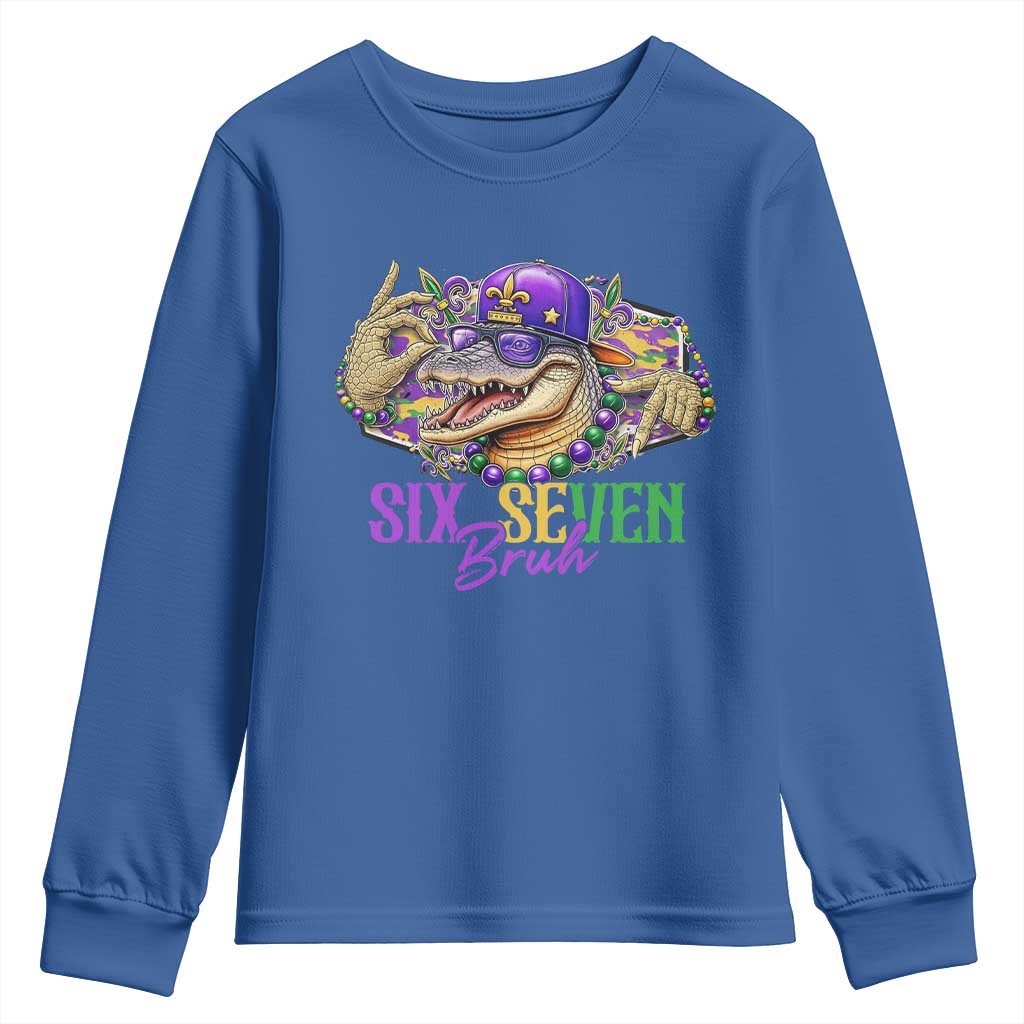 Funny Mardi Gras Six Seven Bruh Youth Sweatshirt 67 Meme Mardigator Alligator TS11 Royal Blue Print Your Wear