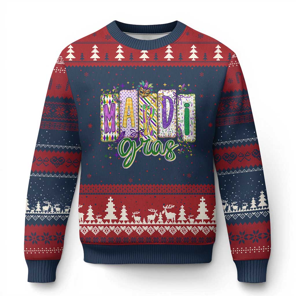Mardi Gras Ugly Christmas Sweater New Orleans Carnival Girly Fat Tuesday TS11 Navy Red Print Your Wear