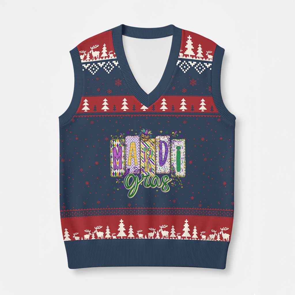 Mardi Gras V-Neck Knit Sweater Vest New Orleans Carnival Girly Fat Tuesday TS11 Navy Red Print Your Wear