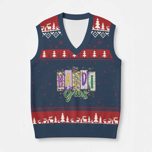 Mardi Gras V-Neck Knit Sweater Vest New Orleans Carnival Girly Fat Tuesday TS11 Navy Red Print Your Wear