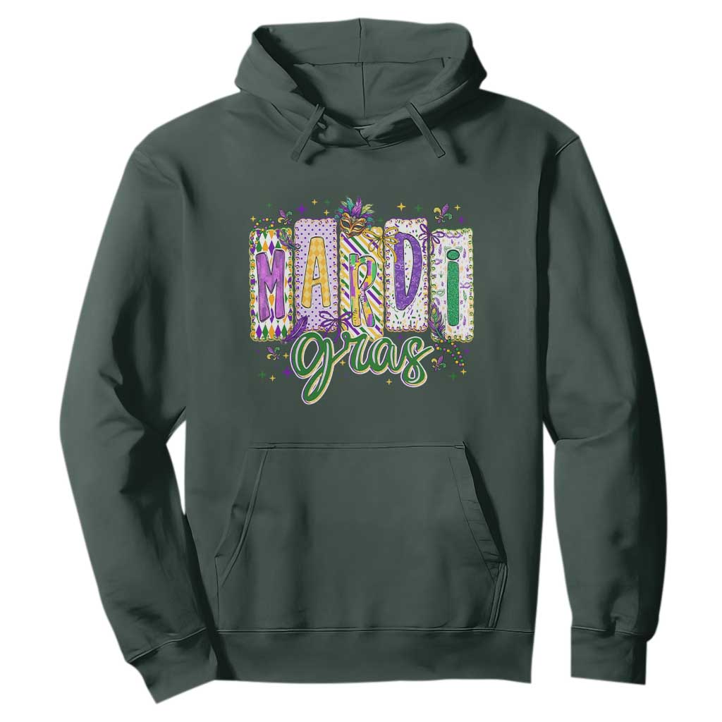 Mardi Gras Hoodie New Orleans Carnival Girly Fat Tuesday TS11 Dark Forest Green Print Your Wear