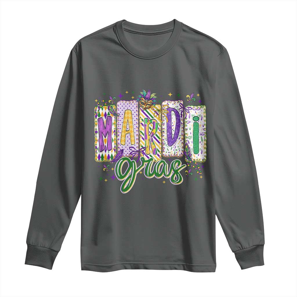 Mardi Gras Long Sleeve Shirt New Orleans Carnival Girly Fat Tuesday TS11 Dark Heather Print Your Wear