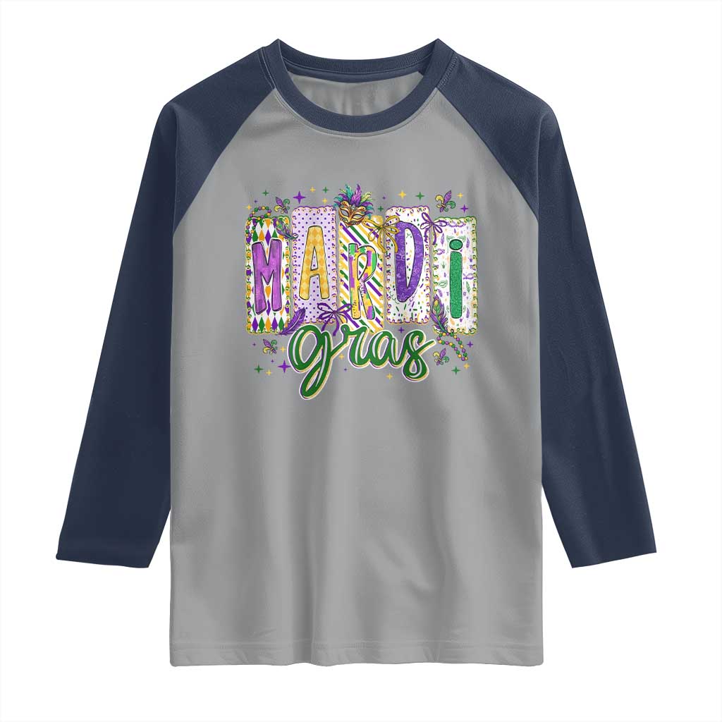 Mardi Gras Raglan Shirt New Orleans Carnival Girly Fat Tuesday TS11 Sport Gray Navy Print Your Wear