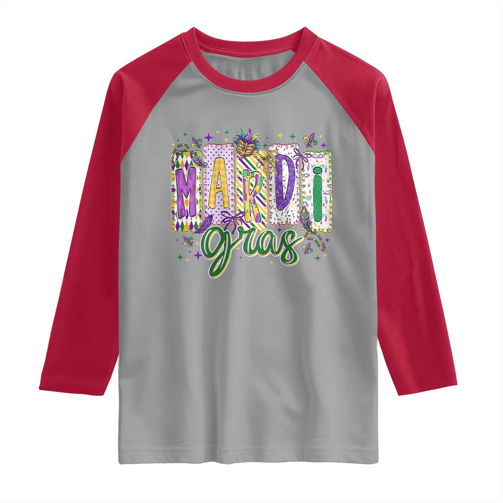 Mardi Gras Raglan Shirt New Orleans Carnival Girly Fat Tuesday TS11 Sport Gray Red Print Your Wear