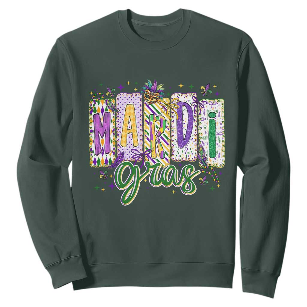 Mardi Gras Sweatshirt New Orleans Carnival Girly Fat Tuesday TS11 Dark Forest Green Print Your Wear