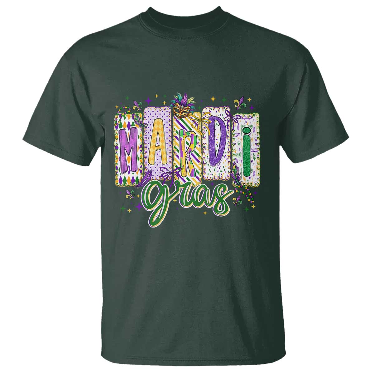 Mardi Gras T Shirt New Orleans Carnival Girly Fat Tuesday TS11 Dark Forest Green Print Your Wear