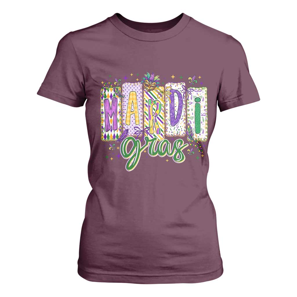 Mardi Gras T Shirt For Women New Orleans Carnival Girly Fat Tuesday TS11 Maroon Print Your Wear