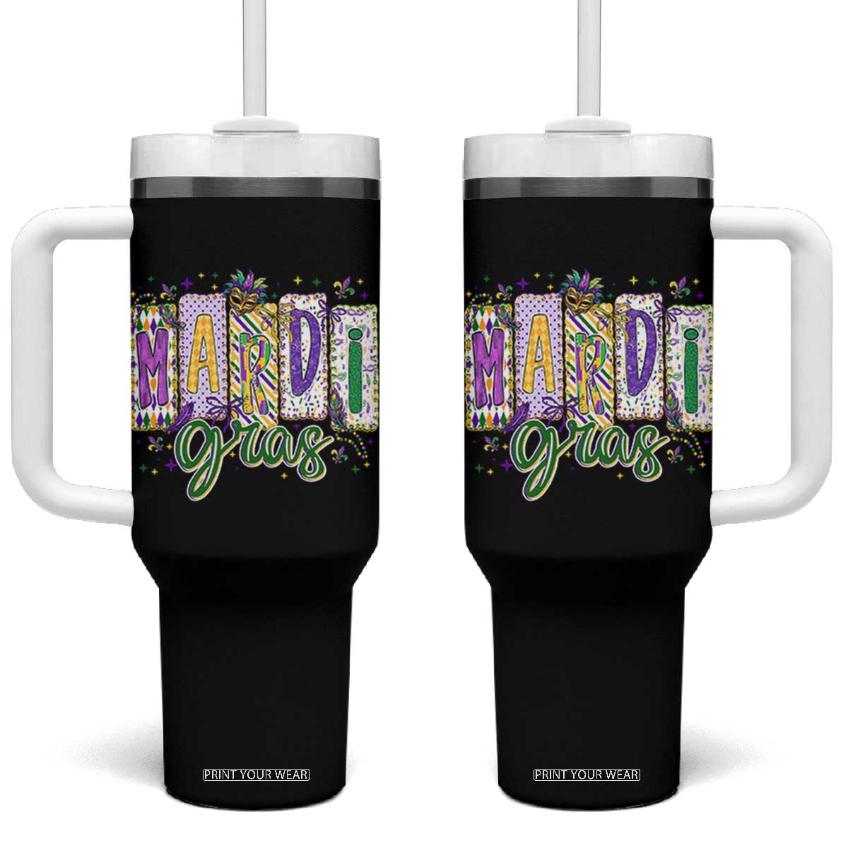 Mardi Gras Tumbler With Handle New Orleans Carnival Girly Fat Tuesday TS11 One Size: 40 oz Black Print Your Wear