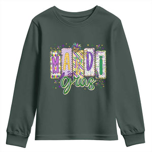 Mardi Gras Youth Sweatshirt New Orleans Carnival Girly Fat Tuesday TS11 Dark Forest Green Print Your Wear