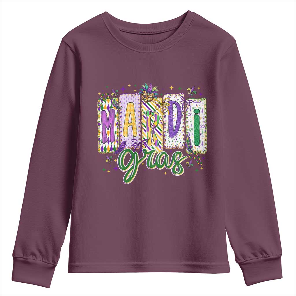 Mardi Gras Youth Sweatshirt New Orleans Carnival Girly Fat Tuesday TS11 Maroon Print Your Wear