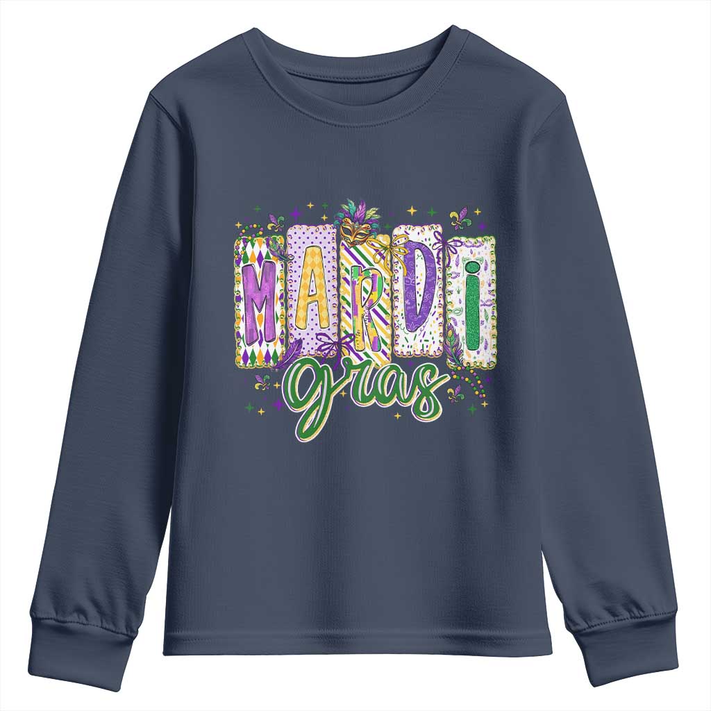 Mardi Gras Youth Sweatshirt New Orleans Carnival Girly Fat Tuesday TS11 Navy Print Your Wear
