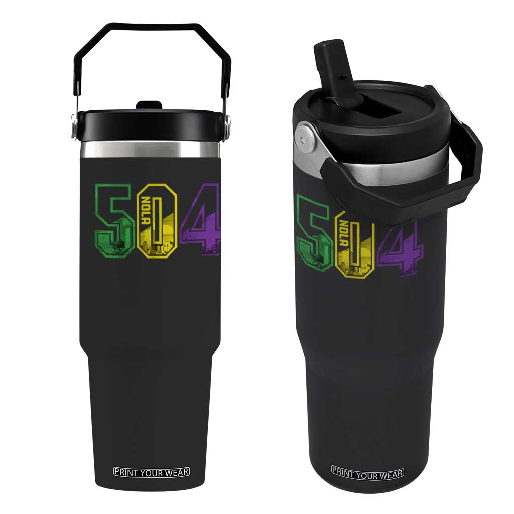 Mardi Gras 504 Nola New Orleans Louisiana LA Flip Straw Tumbler TS11 One Size: 30 oz Black Print Your Wear
