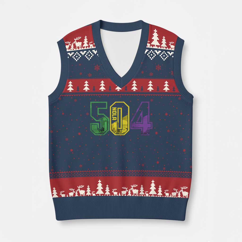 Mardi Gras 504 Nola New Orleans Louisiana LA V-Neck Knit Sweater Vest TS11 Navy Red Print Your Wear