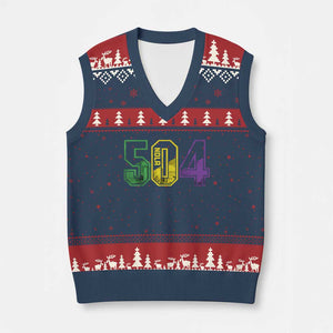 Mardi Gras 504 Nola New Orleans Louisiana LA V-Neck Knit Sweater Vest TS11 Navy Red Print Your Wear