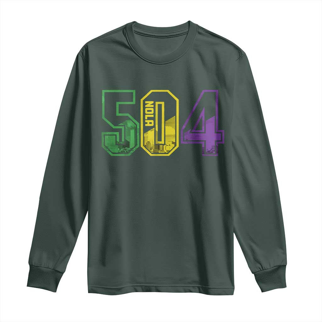Mardi Gras 504 Nola New Orleans Louisiana LA Long Sleeve Shirt TS11 Dark Forest Green Print Your Wear