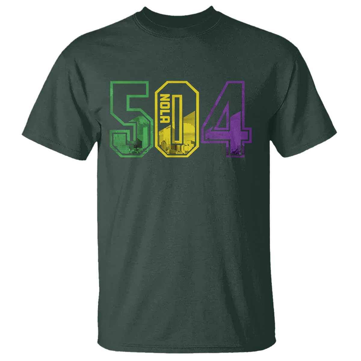 Mardi Gras 504 Nola New Orleans Louisiana LA T Shirt TS11 Dark Forest Green Print Your Wear