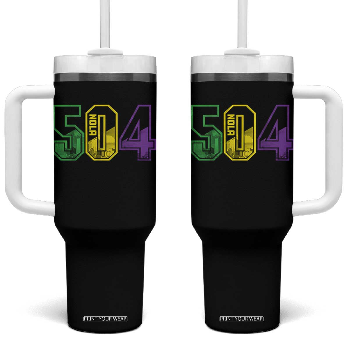 Mardi Gras 504 Nola New Orleans Louisiana LA Tumbler With Handle TS11 One Size: 40 oz Black Print Your Wear