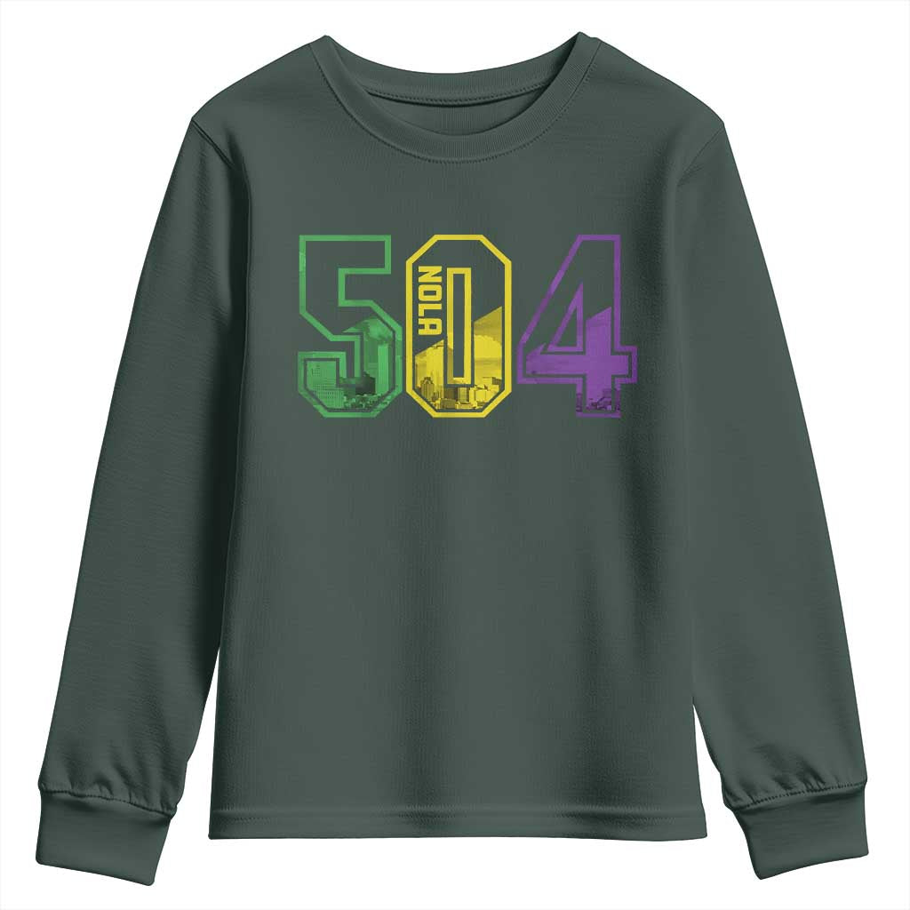 Mardi Gras 504 Nola New Orleans Louisiana LA Youth Sweatshirt TS11 Dark Forest Green Print Your Wear